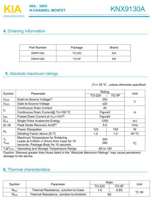 MOS管,KNX9130A替换IRFB4137,40A/300V