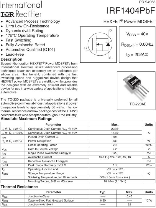 MOS管,KNX2404A替换IRF1404PBF,190A/40V