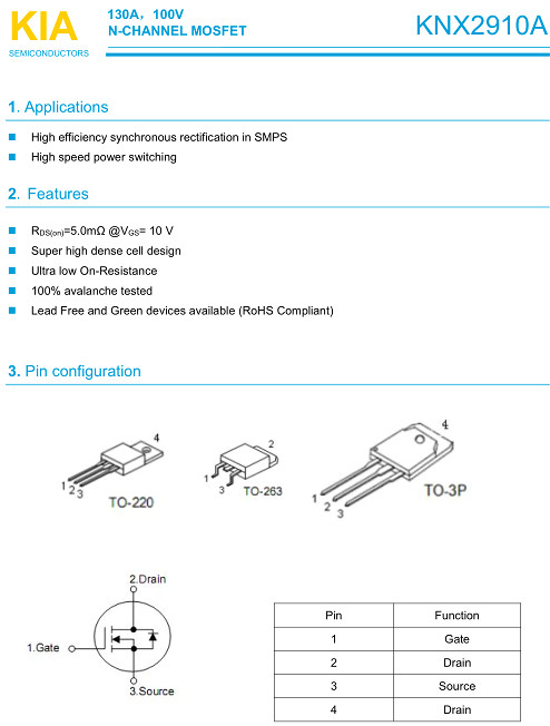 5G通信基站掩护板公用MOS管,2910,130A/100V