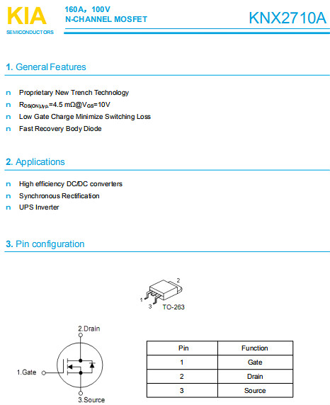 5G通信基站掩护板公用MOS管,KNX2710A,160A/100V