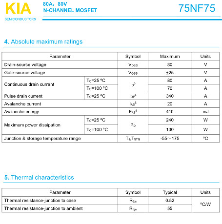 IRFB3607取代MOS管 KIA75NF75