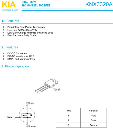 KNX3320A参数 MOS管200V90A