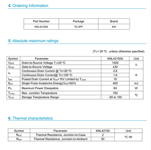 3A MOS管，KNX42150A材料