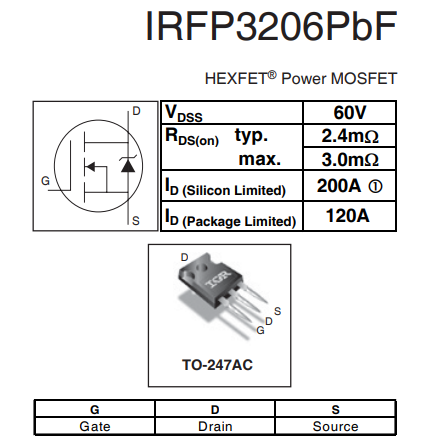 60v 200a,irfp3206场效应管参数,引脚