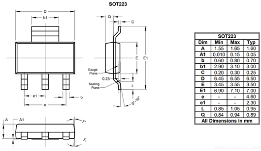 sot223封装,尺寸图
